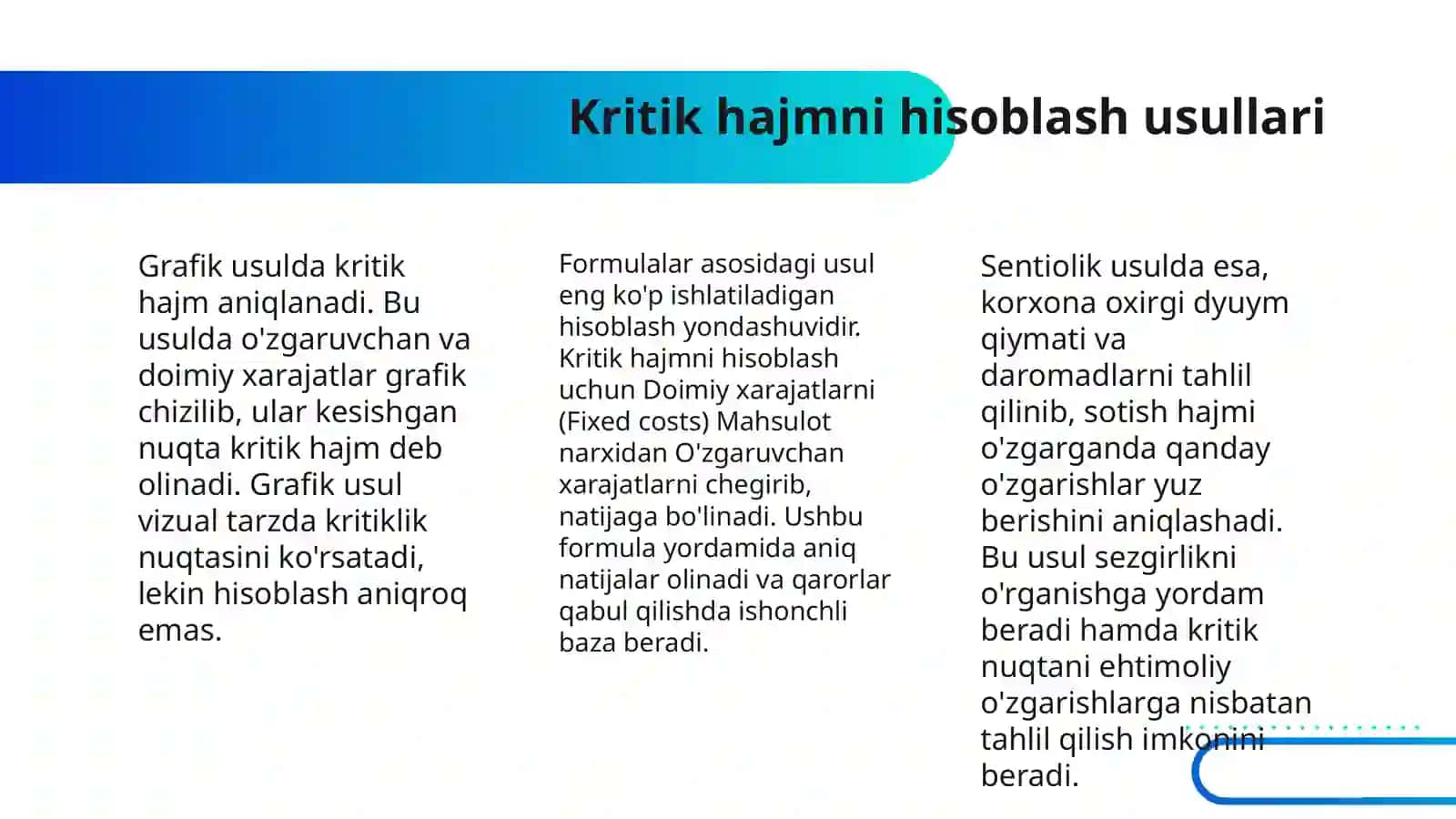 MAXSULOT (ISH, XIZMAT) KRITIK HAJMI HAMDA ISHLAB CHIQARISH LEVERIDJI TAHLILI 4