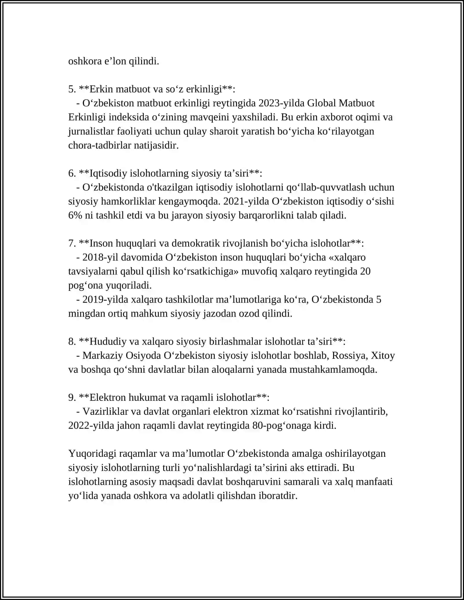 MUSTAQILLIK YILLARIDA DAVLAT BOSHQARUVI TIZIMIDA AMALGA OSHIRILGAN ISLOHOTLAR 4