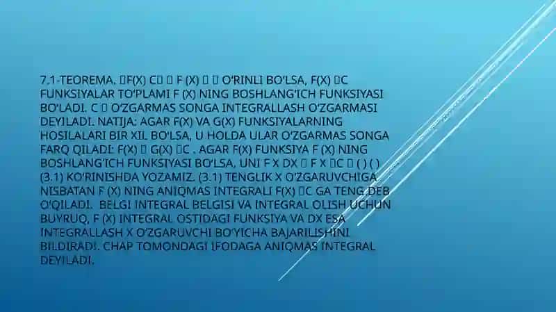 Boshlang‘ich funksiya. Aniqmas integral. Integrallash usullari 4