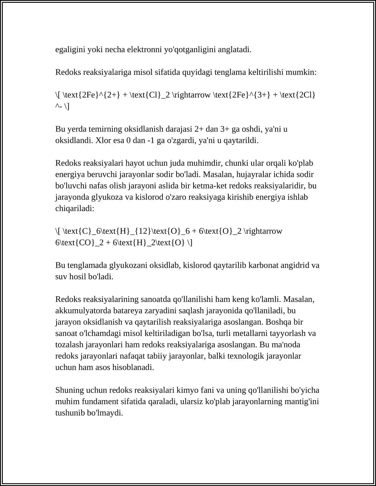 OKSIDLANISH QAYTARILISH REAKSIYALARING TURLARI VA AHAMIYATI ADABIYOT 96 97B MASHQ VA MASALALAR 4