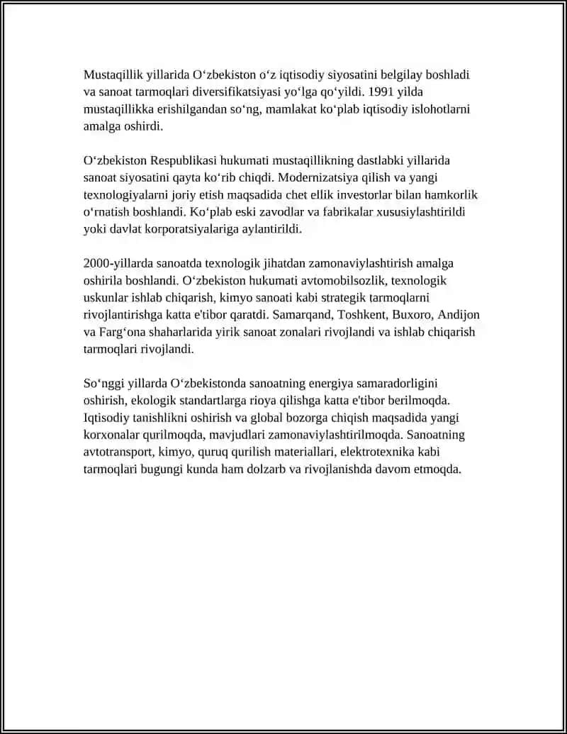 SANOAT-MODDIY ISHLAB CHIQARISHNING ENG YIRIK YETAKCHI TARMOG‘I 4