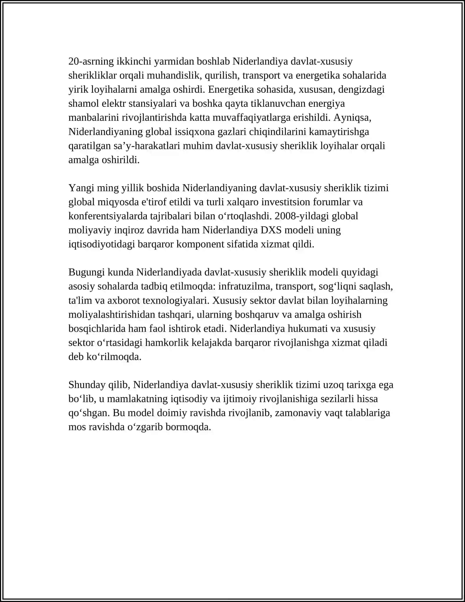 NIDERLANDIYA DAVLAT XUSUSIY SHERIKLIK TIZIMI 4