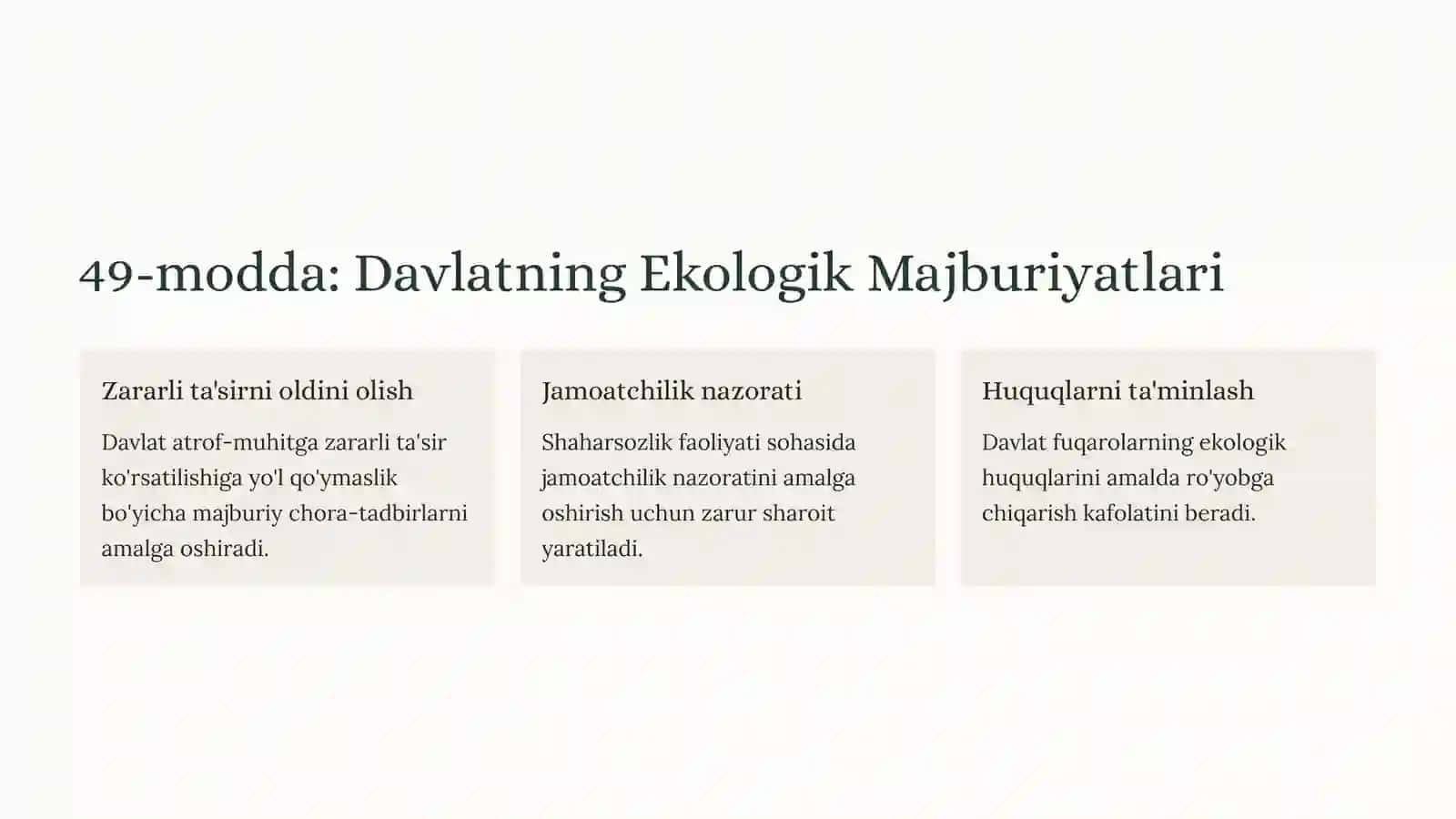 O'zbekiston Respublikasi Konstitutsiyasi: Atrof-muhitni Muhofaza Qilish va Yer Resurslaridan Foydalanish Ekologiyasi 4