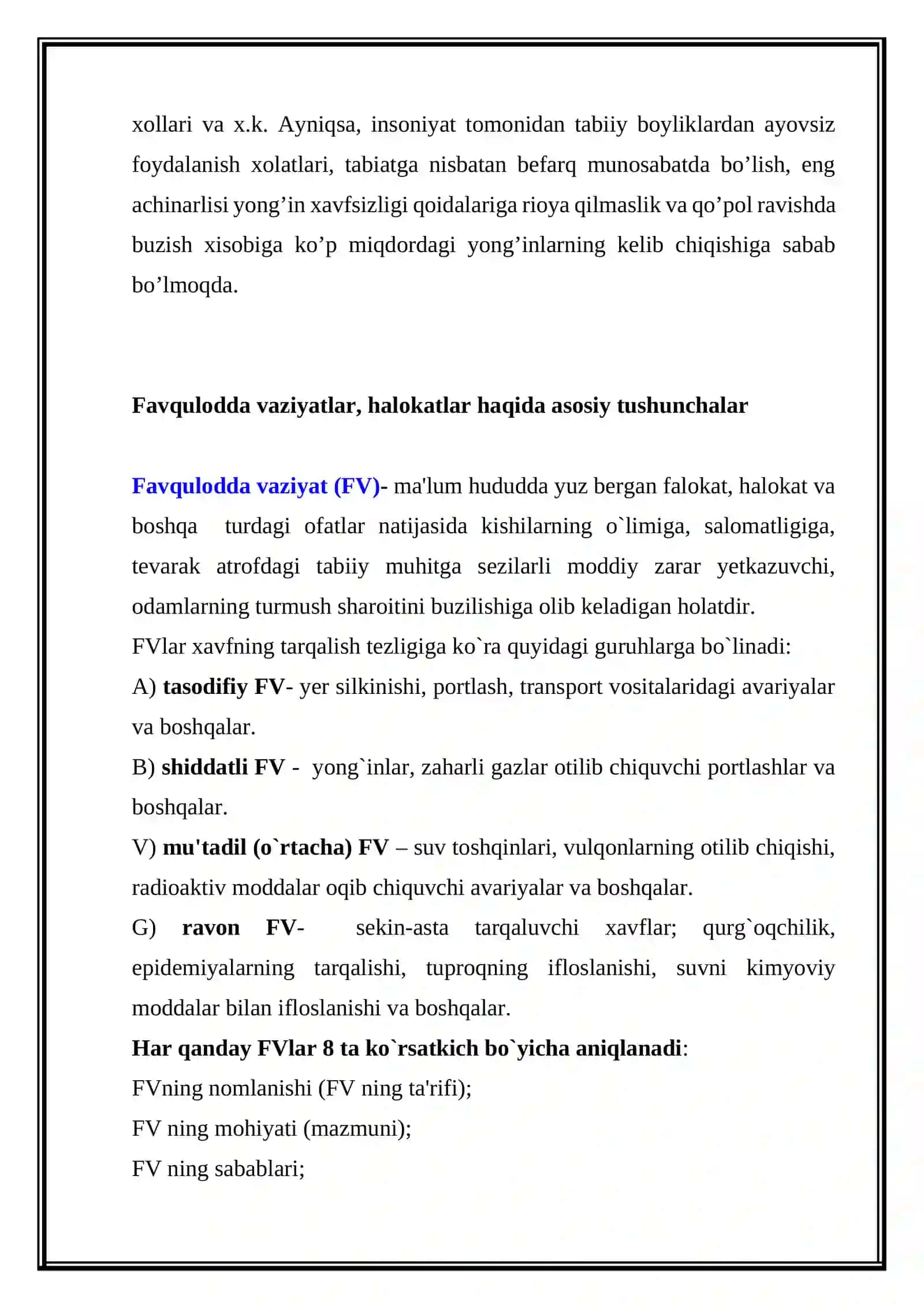 Favqulodda vaziyatlarning turlari va ularning kelib chiqish sabablari 4