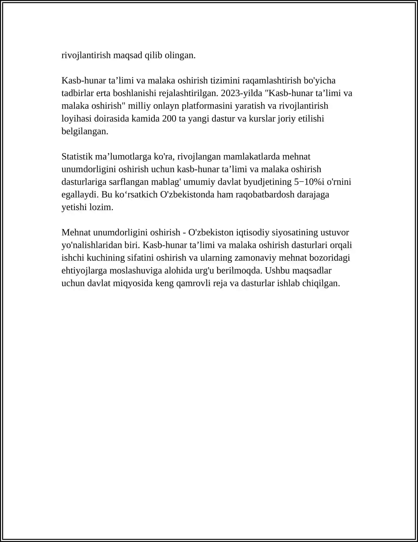 Mehnat unumdorligini oshirish: kasb-hunar taʼlimi va malaka oshirish dasturlari 4