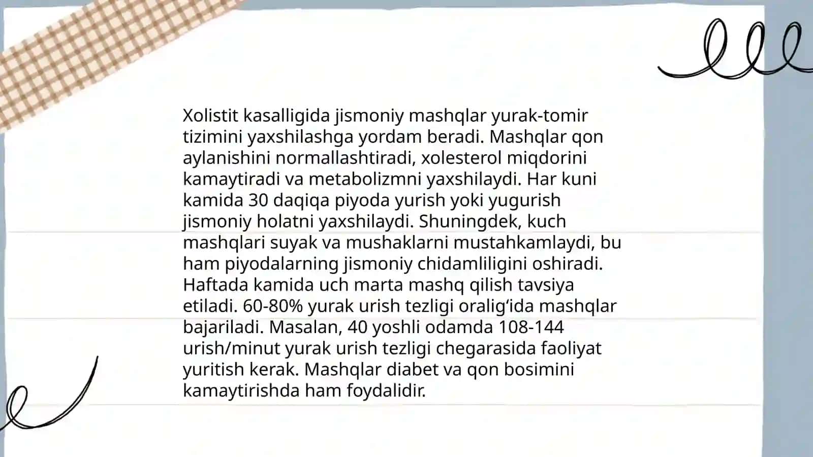 Xolistit kasalligida jismoniy mashq majmuasini tuzish 4