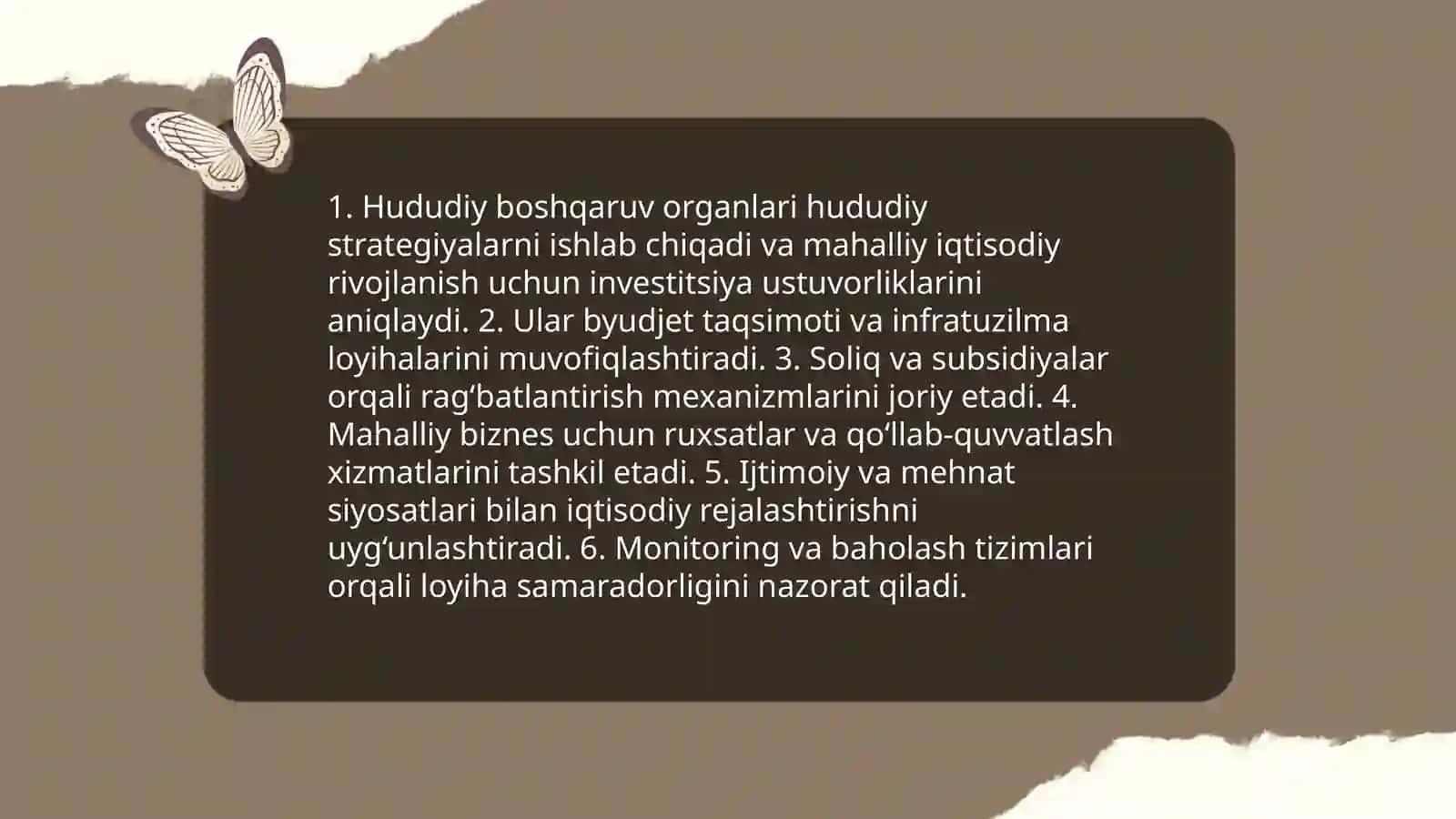 Mintaqalar ijtimoiy-iqtisodiy taraqqiyotida davlatning mintaqaviy siyosati va hududiy boshqaruv organlari faoliyati 4