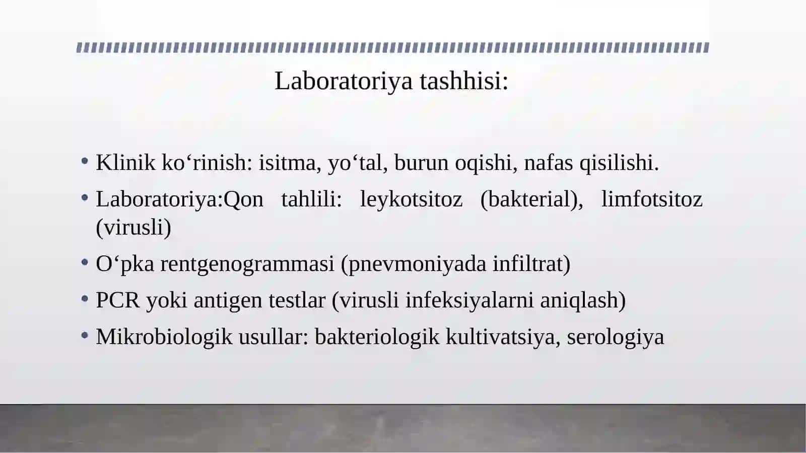 Pediatriya amaliyotda ko'p uchraydigan infeksiyalar qo‘zg'atuvchilari, patogenez, laboratoriya tashhisi. 4