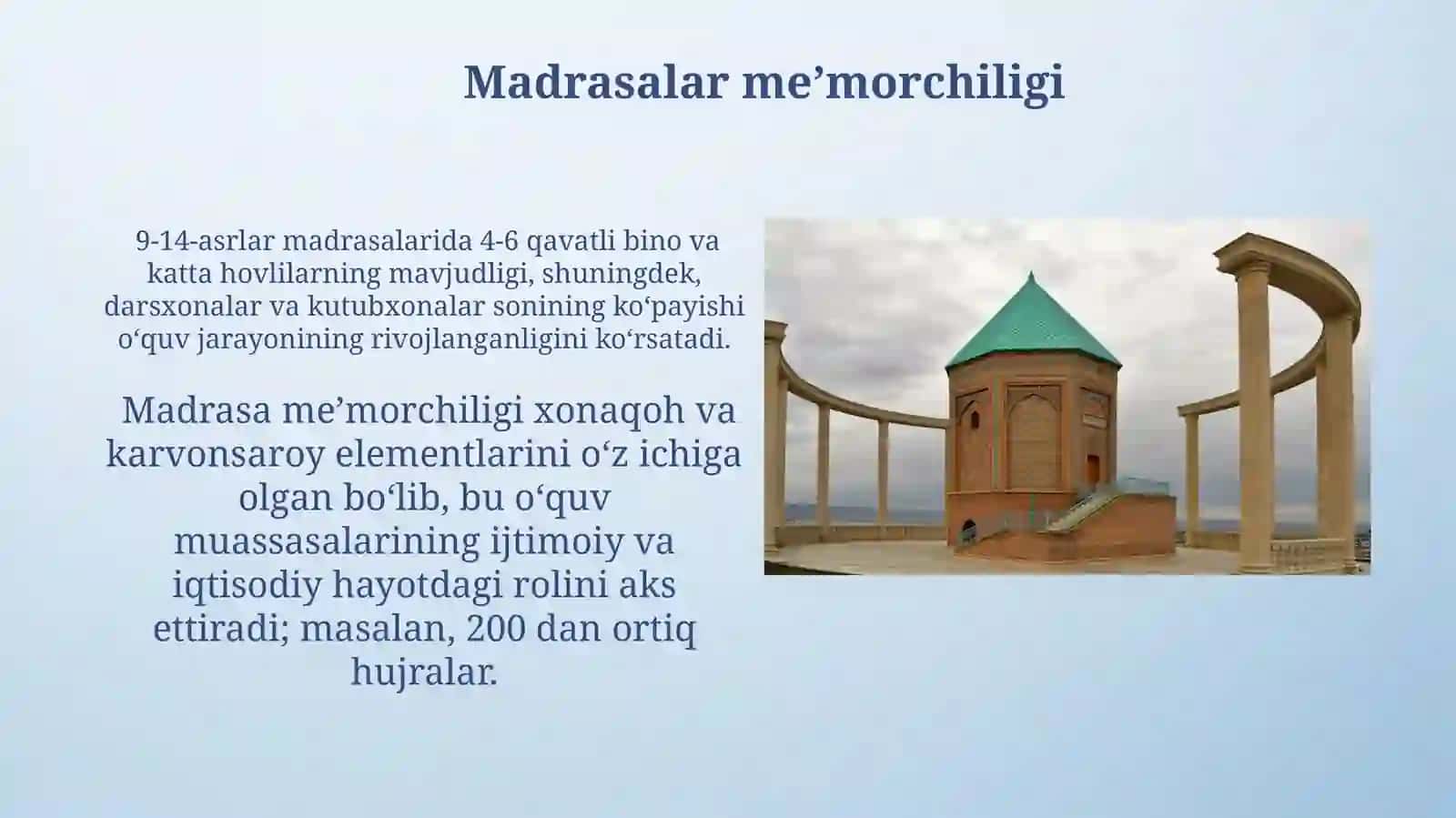 O’zbekistonning IX-XIV asrlar me’morchiligi 4