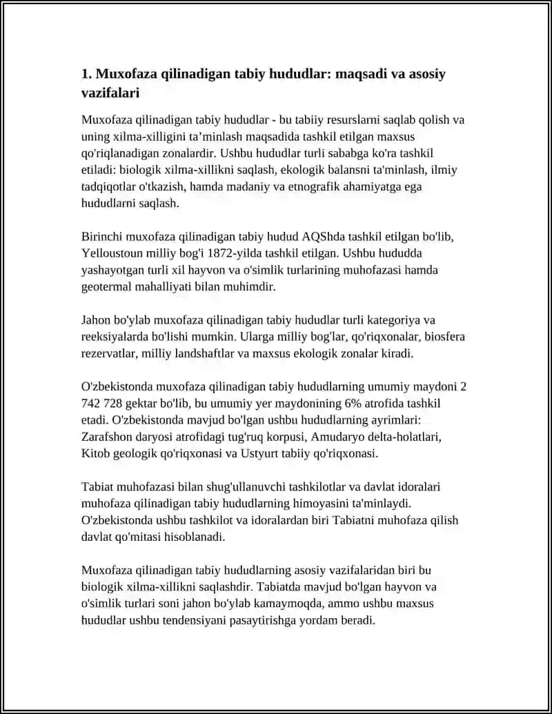 MUXOFAZA QILINADIGAN TABBIY HUDUDLARINI TASHKIL ETISHNING MAQSADI VA VAZIFALARI 4
