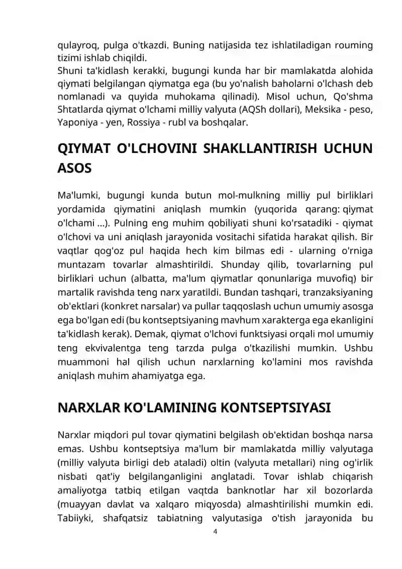 Qiymat o'lchovi 4