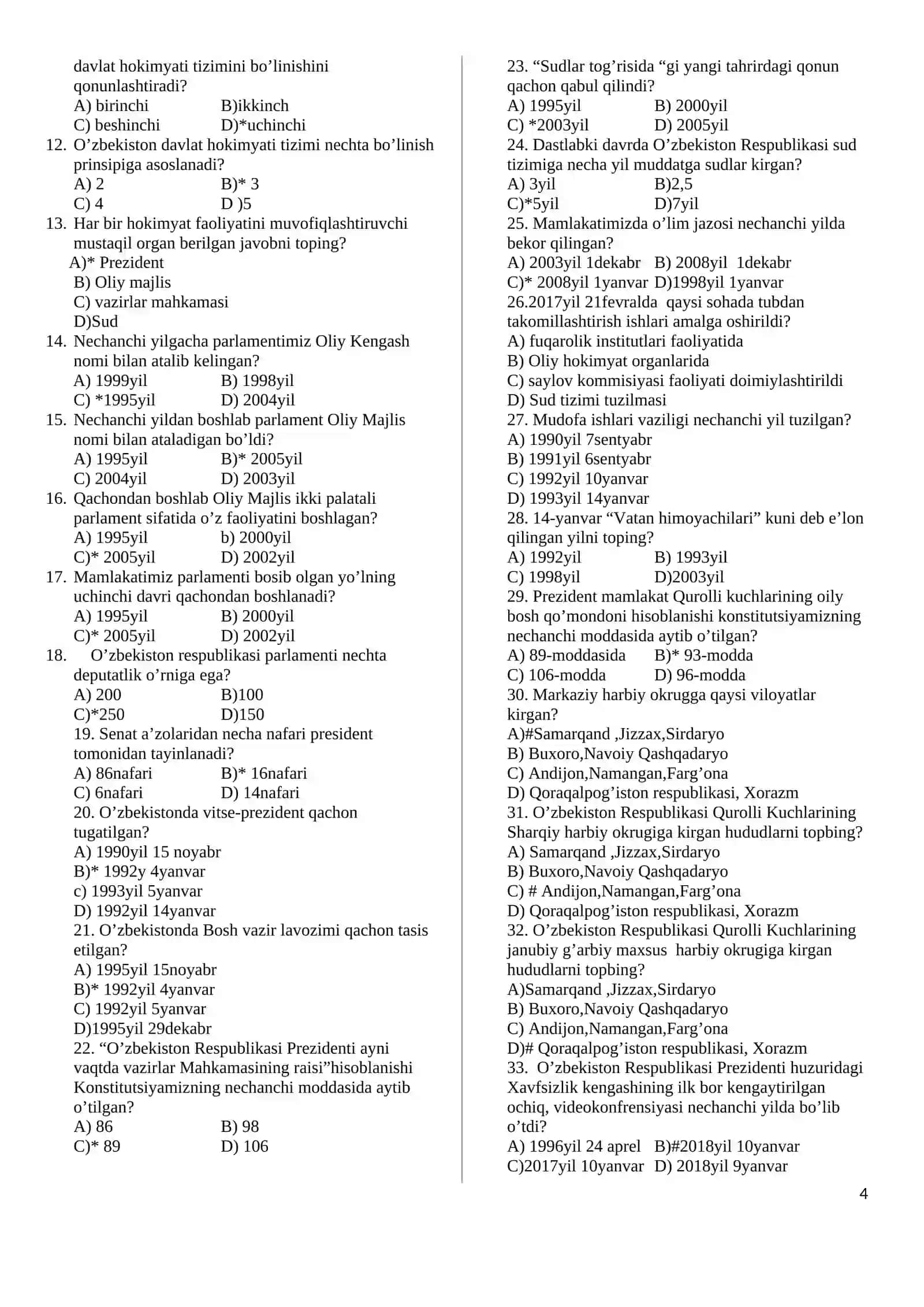 11-sinf O’zbekiston tarixi darsligi yuzasidan mavzulashtirilgan test to’plami 4