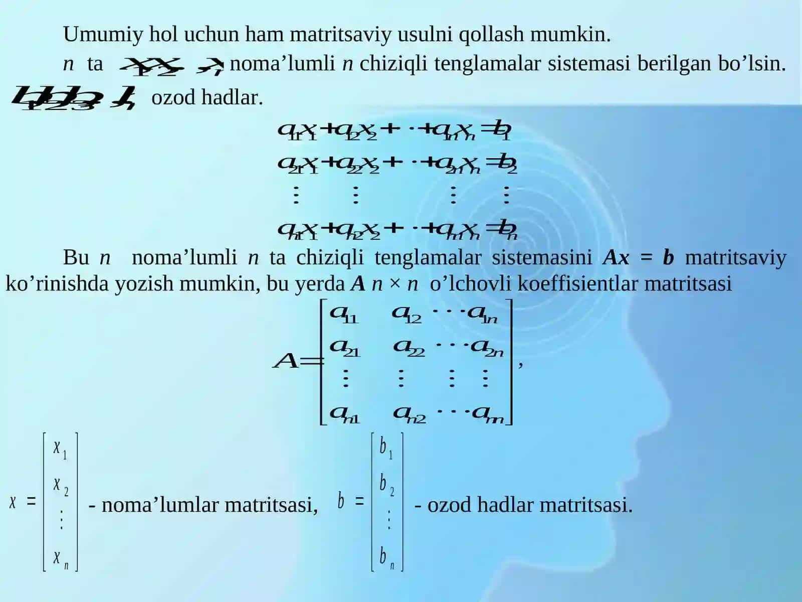 Tenglamalar Sistemalar Sistemasini Yechishning Matritsalar Usuli. Kramer Qoidasi 4