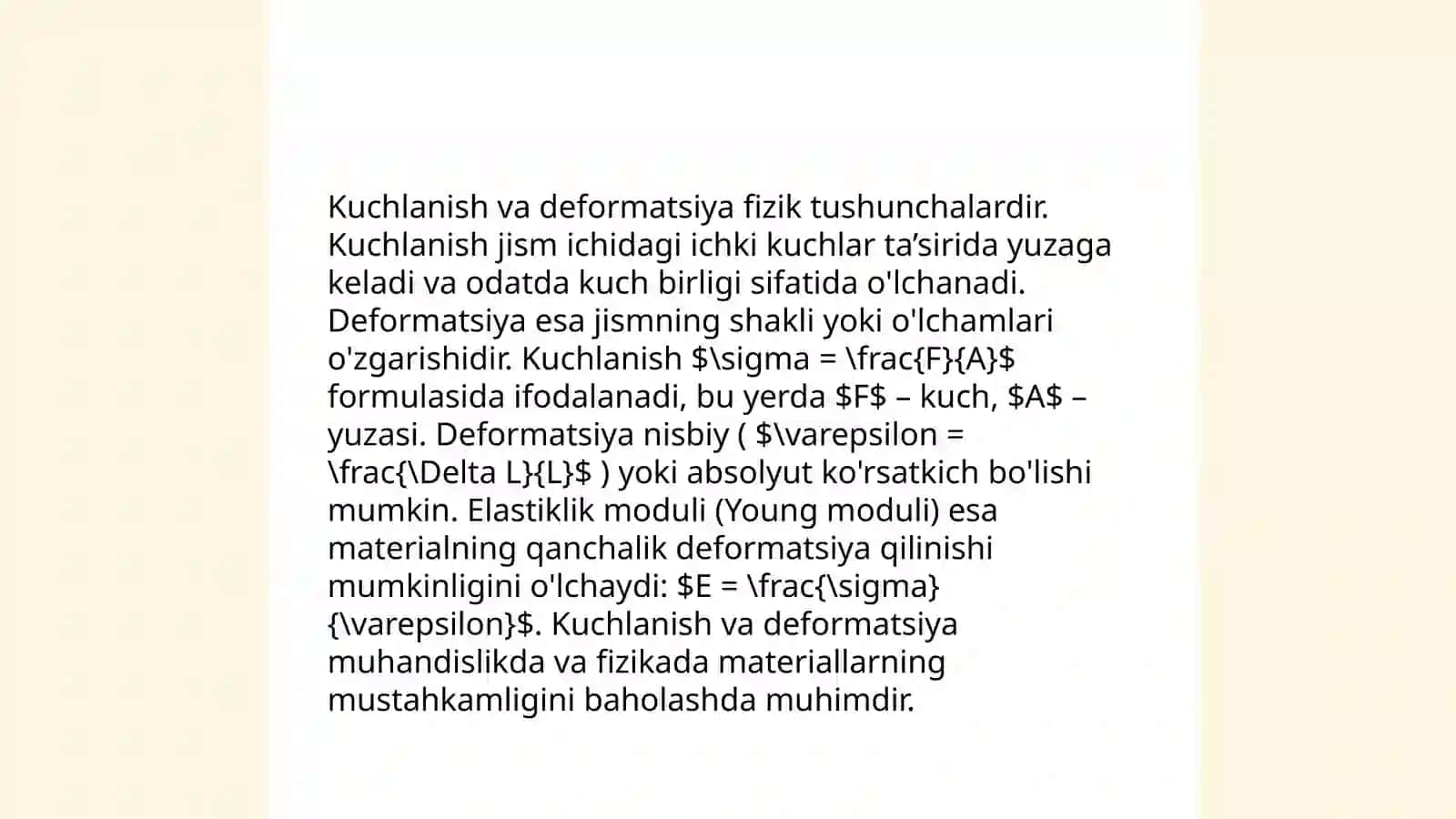 Kuchlanish va uning turlari. Guk qonuni 4