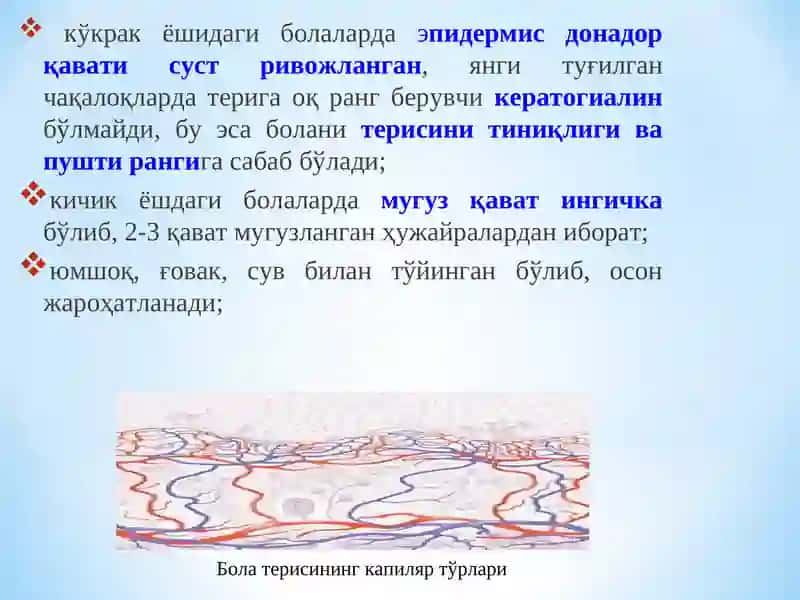 Болаларда тери ва унинг ҳосилалари, тери ости ёғ қавати, шикастланиш семиотикаси 4