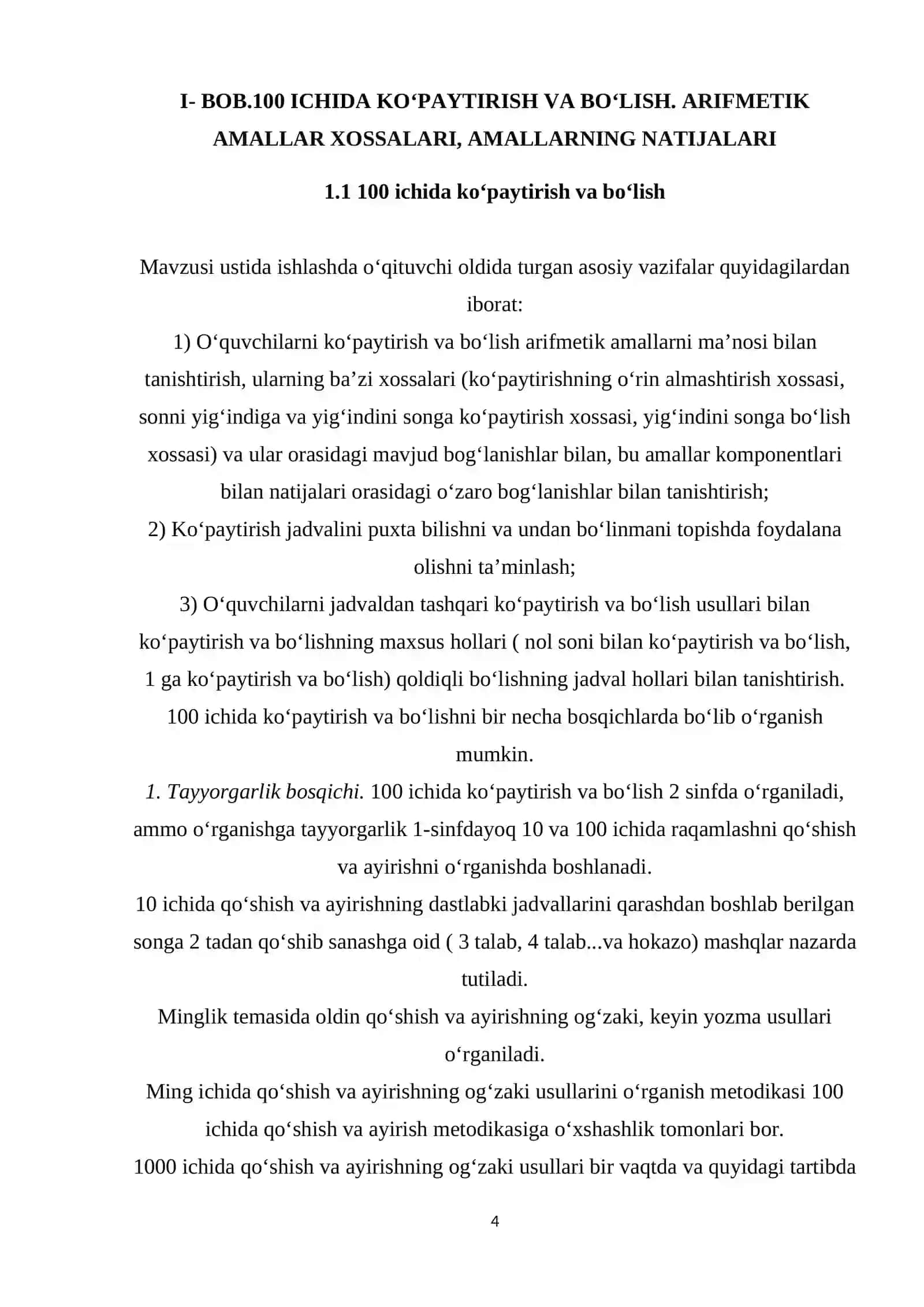 BOB.100 ICHIDA KO‘PAYTIRISH VA BO‘LISH. ARIFMETIK AMALLAR XOSSALARI, AMALLARNING NATIJALARI 4