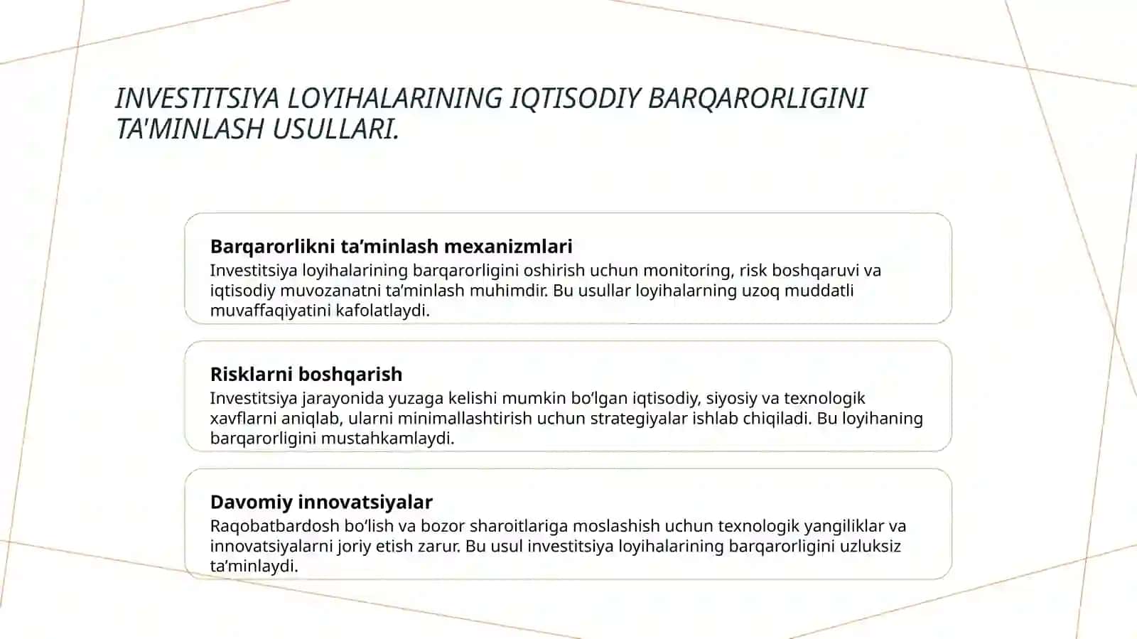 Sanoatda investitsiya loyihalarini iqtisodiy tahlil qilish 4