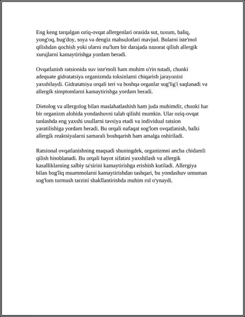ALERGIK KASALLIKLARDA RATSIONAL OVQATLANISHNING AHAMIYATI 4