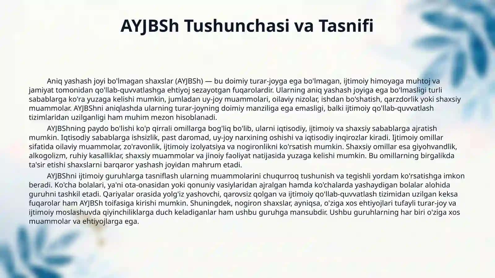 Aniq yashash joyi bo'lmagan shaxslar bilan ijtimoiy ish 4