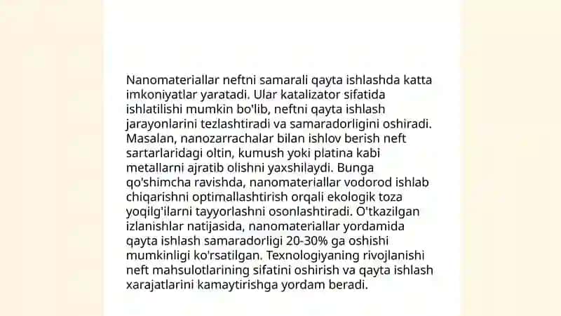 Neftni qayta ishlashda nanotexnologiyadan foydalanish. Neft mahsulotlarining Davlat standartlari 4