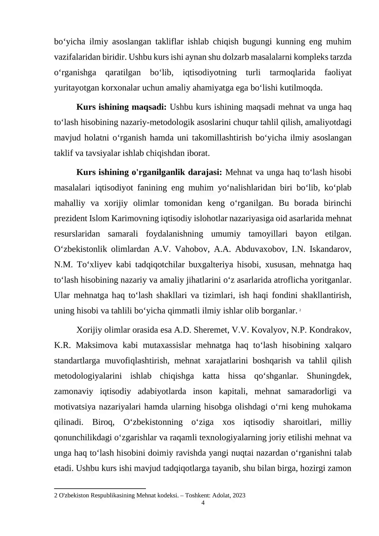 KURS ISHI: Mehnat va unga haq to`lash hisobi 4