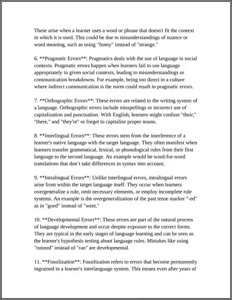 Types of Errors in Language Learning 4