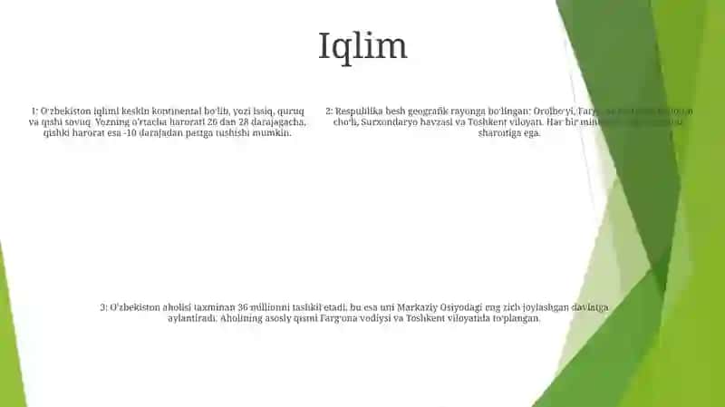 Ozbekiston Respublikasi Geografik Orni Hududiy Bolinishi Iqlimi Va Aholisi 4