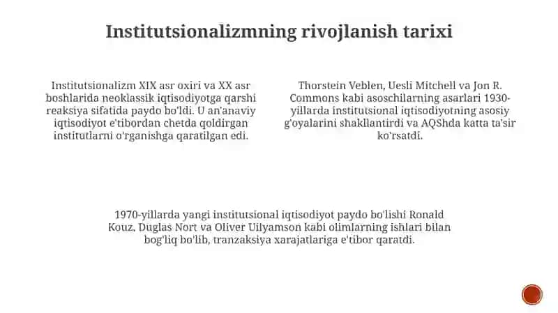 Institutsializm iqtisodiyotda institutlar va ularning evolyutsiyasi 4
