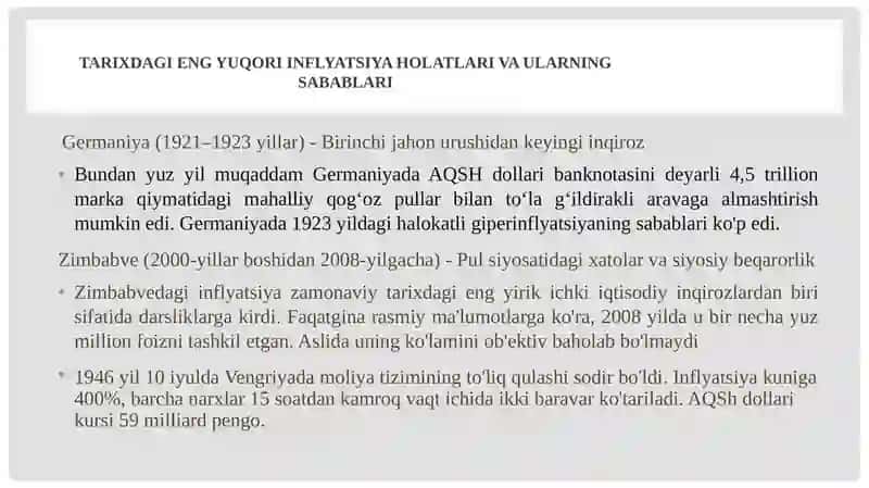 Inflatsiya va uning kelib chiqishi tarixi 4