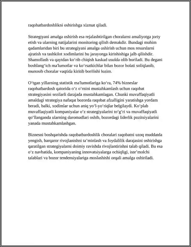 BIZNESNI BOSHQARUVDA RAQOBATBARDOSHLIK CHORALARI 4