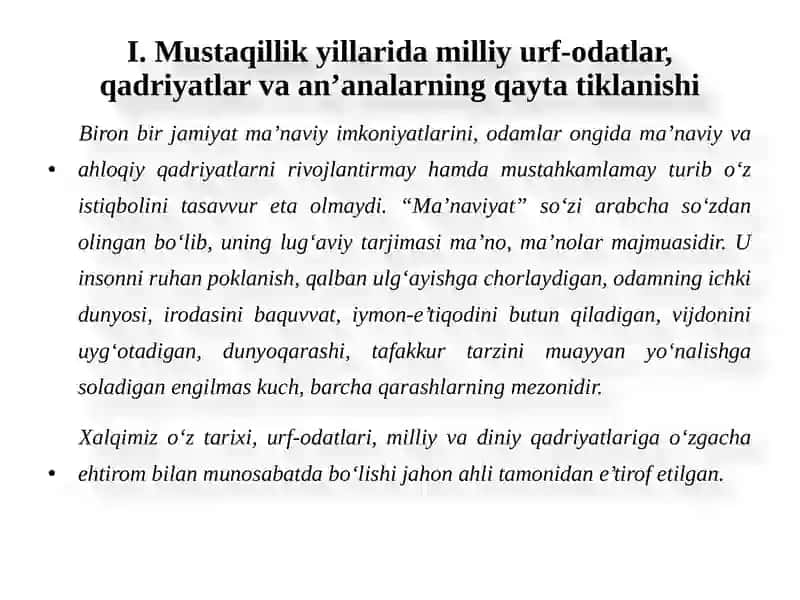 MUSTAQILLIK YILLARIDA O‘ZBEKISTONDAGIMAʼNAVIYVA MADANIY TARAQQIYOT 4