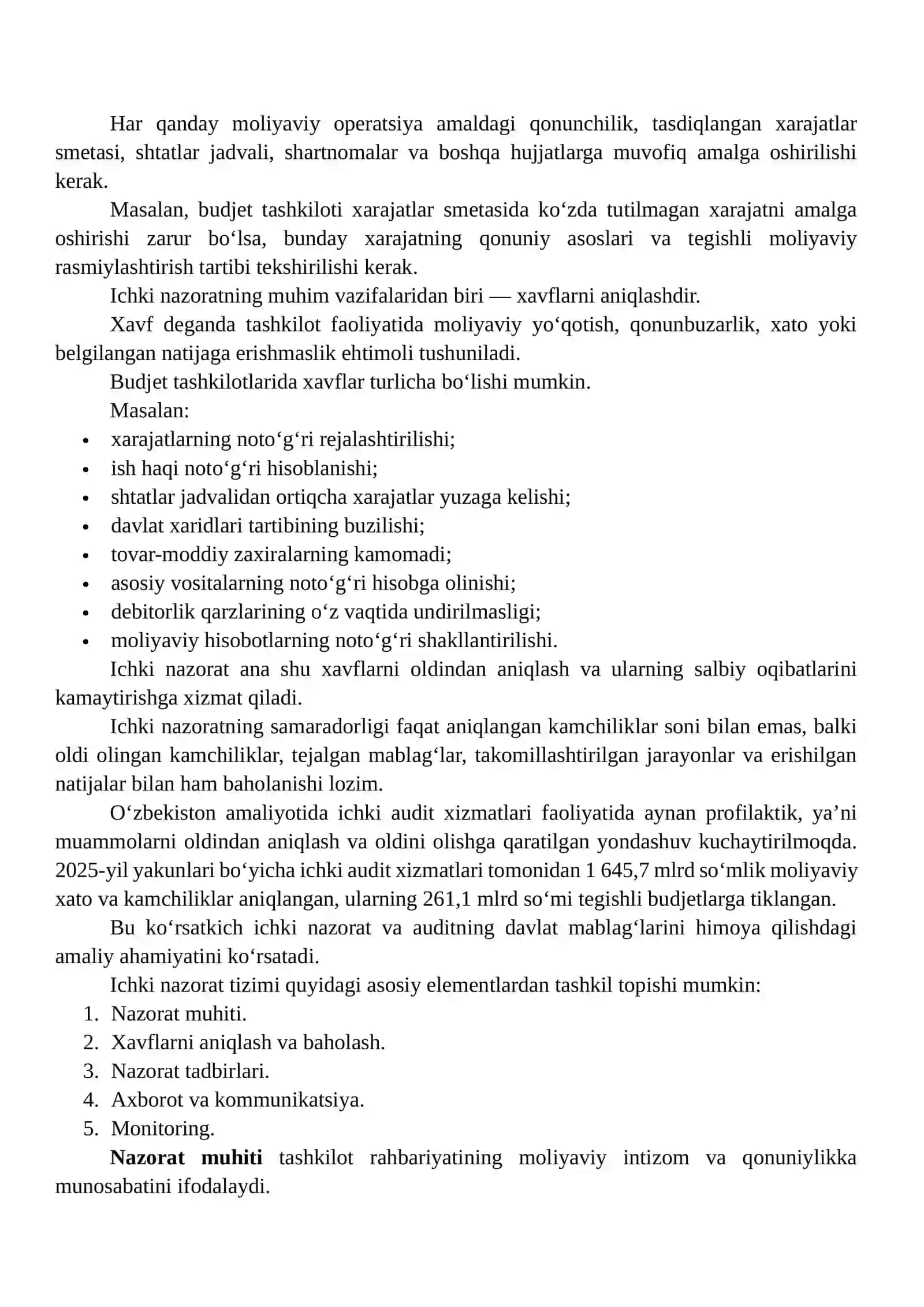 BUDJET TASHKILOTLARIDA ICHKI NAZORATNI TASHKIL ETISHNING TASHKILIY-USLUBIY JIHATLARI 4