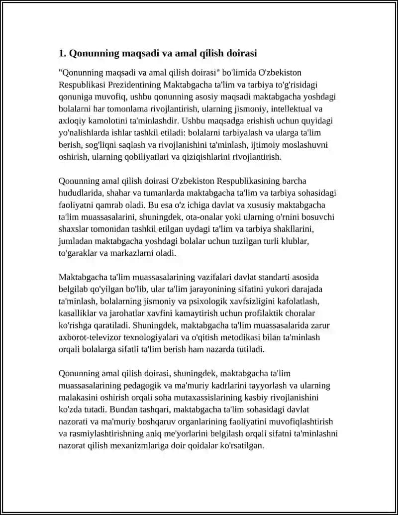 O'ZBEKISTON RESPUBLIKASI PREZIDENTINING MAKTABGACHA TA'LIM VA TARBIYA TO'G'RISIDAGI QONUNI 4