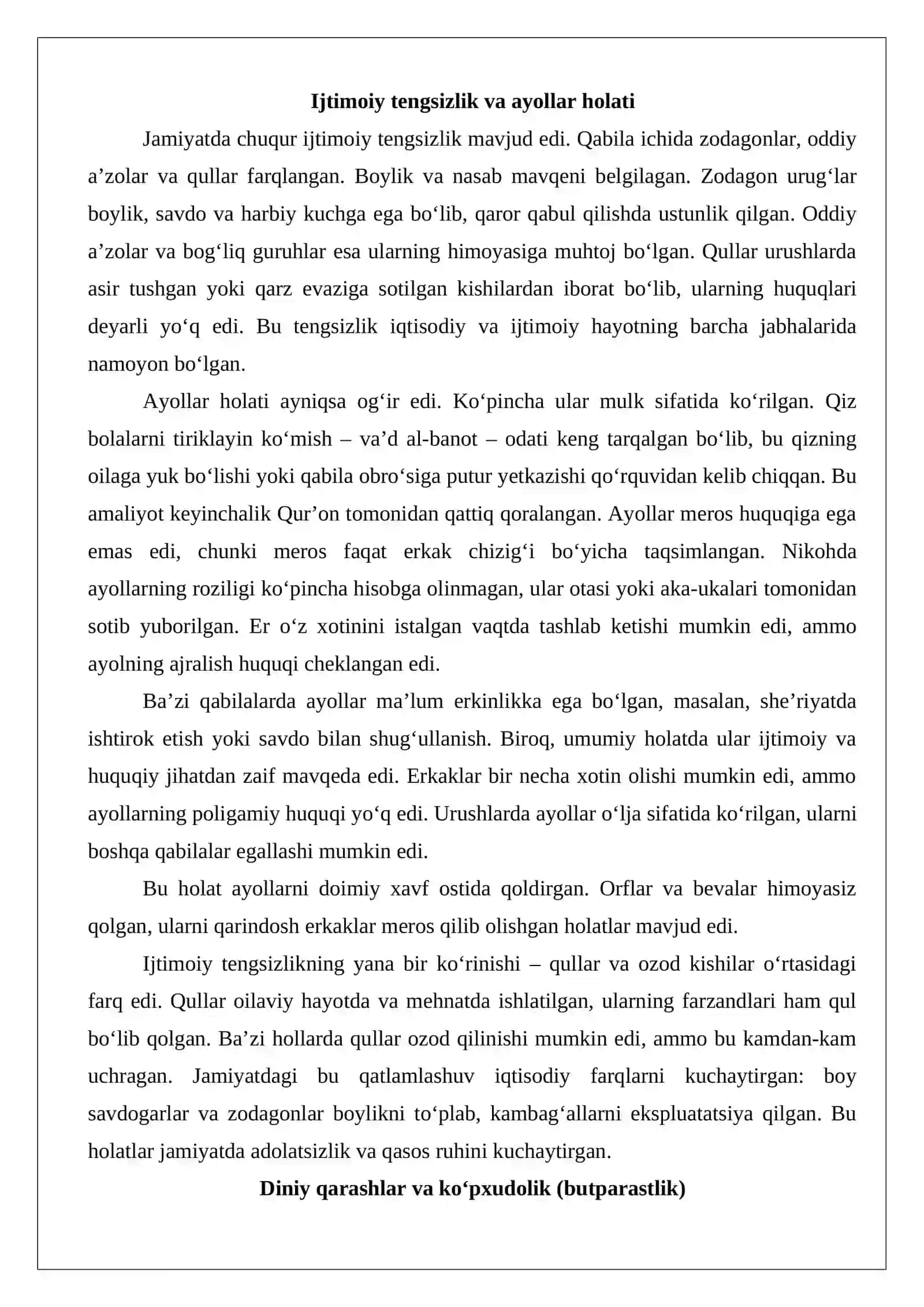 Islom dinining paydo bo‘lishidagi ijtimoiy, iqtisodiy, siyosiy va madaniy sharoitlar 4
