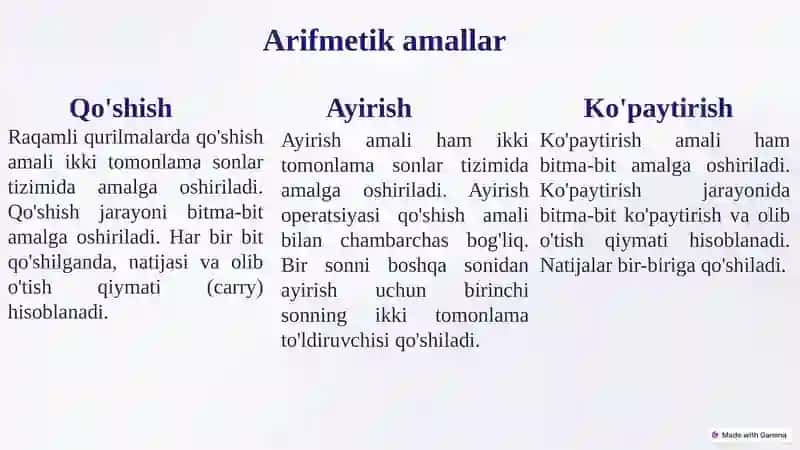 Raqamli qurilmalarning mantiqiy va arifmetik asoslari 4