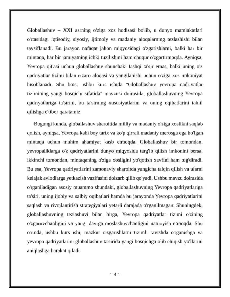 GLOBALLASHUV YEVROPA QADRIYATLAR TIZIMING YANGI BOSQICHI SIFATIDA 4