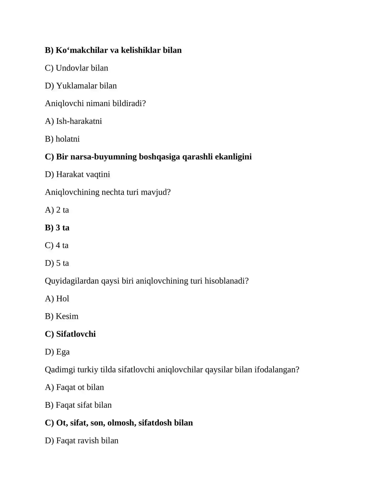 Til tarixi fanidan testlar 4