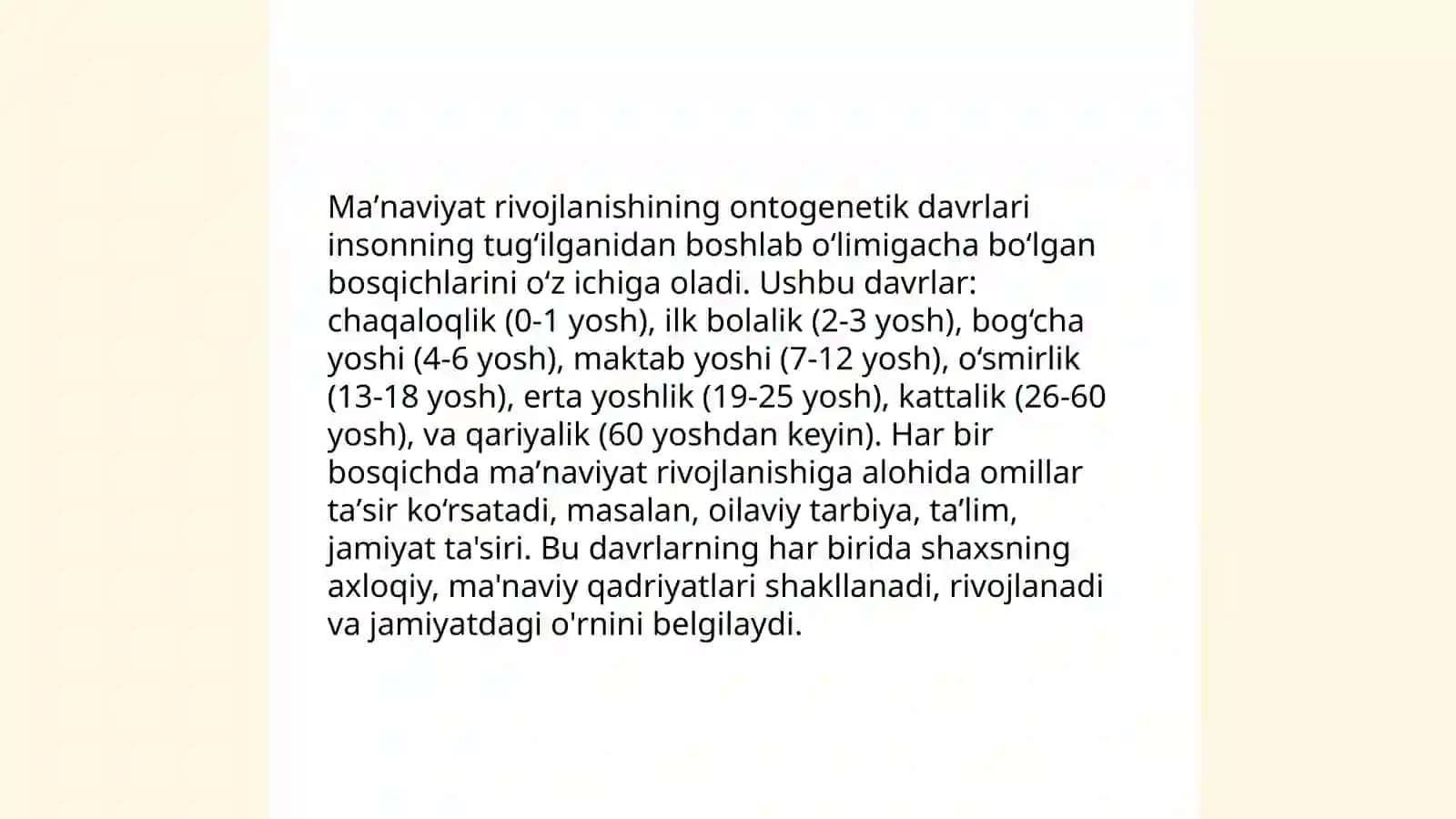 Ontogenezda maʼnaviyat rivojlanishining bosqichlari va omillari 4