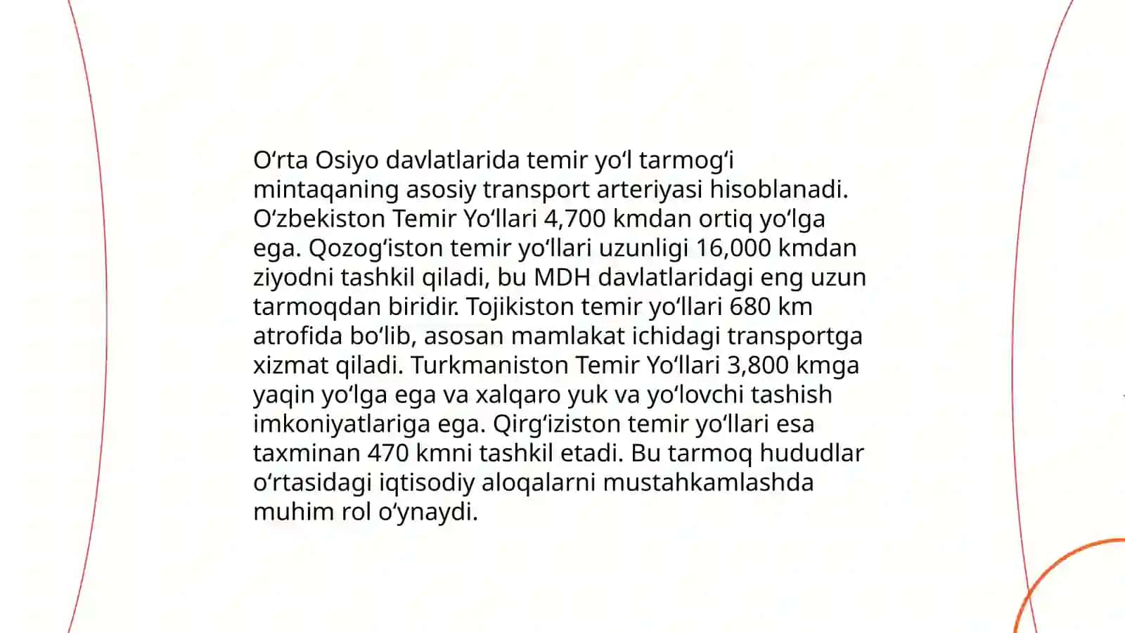 Oʻrta Osiyo davlatlari transporti 4