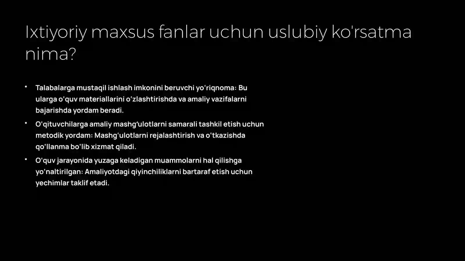Maxsus fanlardan amaliy mashgʻulotlar rejasini tuzish va uslubiy koʻrsatma tayyorlash 4