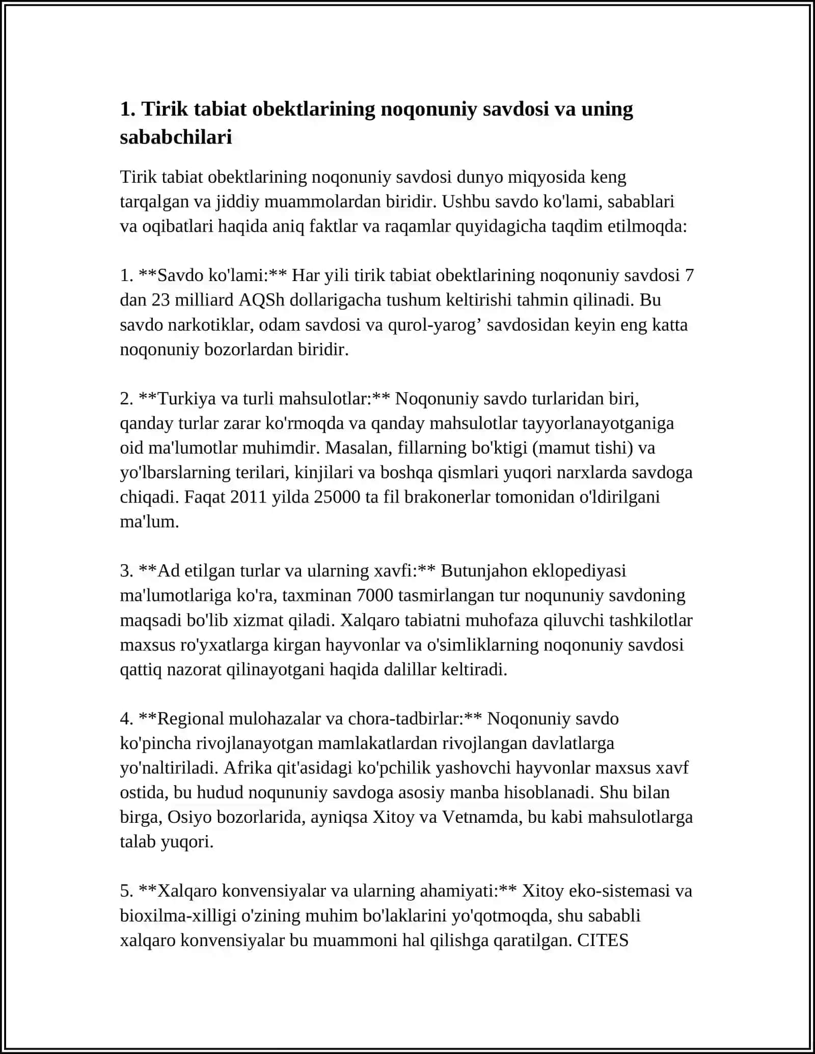 TIRIK TABIAT OBYEKTLARING NOQONUNIY SAVDOSI VA UNING BIOXILMAXILLIKNING QISQARISHIGA TASIRI 4