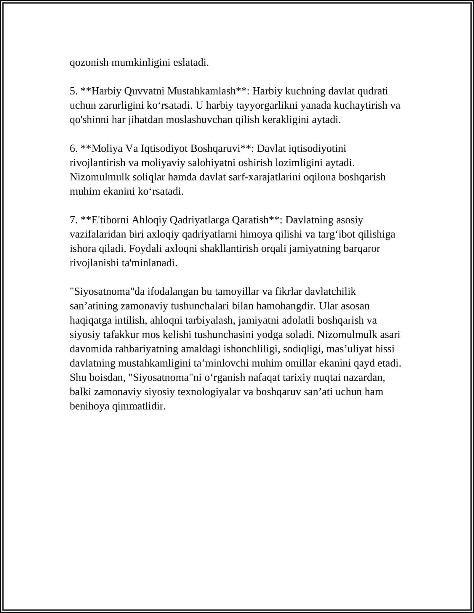 NUZOMULMULKNING "SIYOSATNOMA" ASARIDA DAVLATCHILIKKA OID QARASHNING BAYON ETILISHI 4