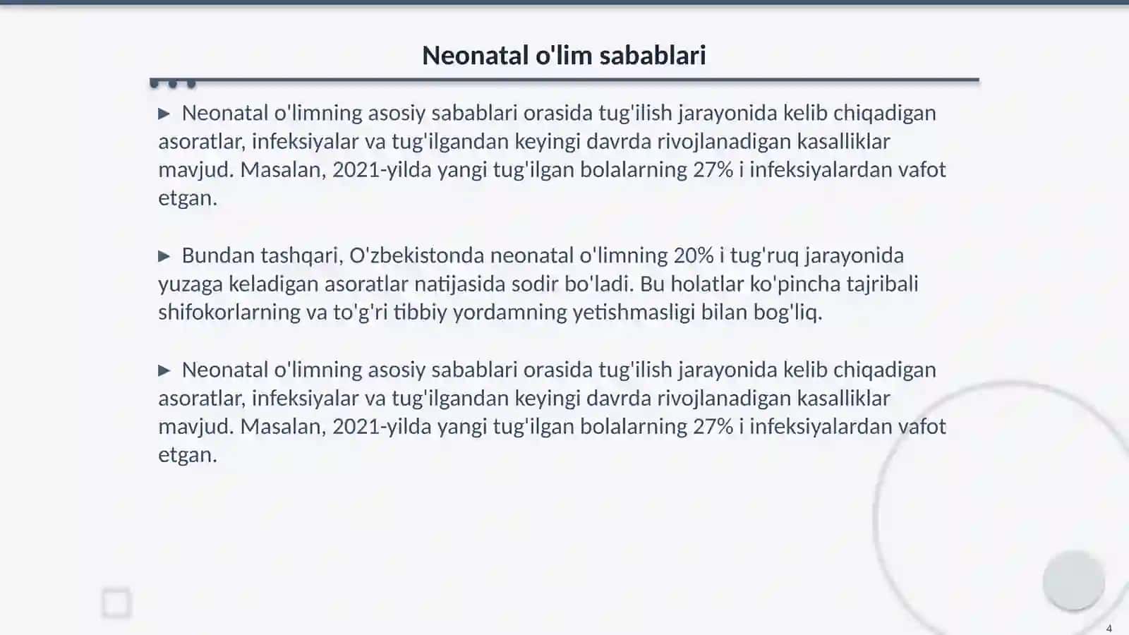 Neonatal Oʻlim va Uni Kamayishida Oila Shifokorining Roli 4