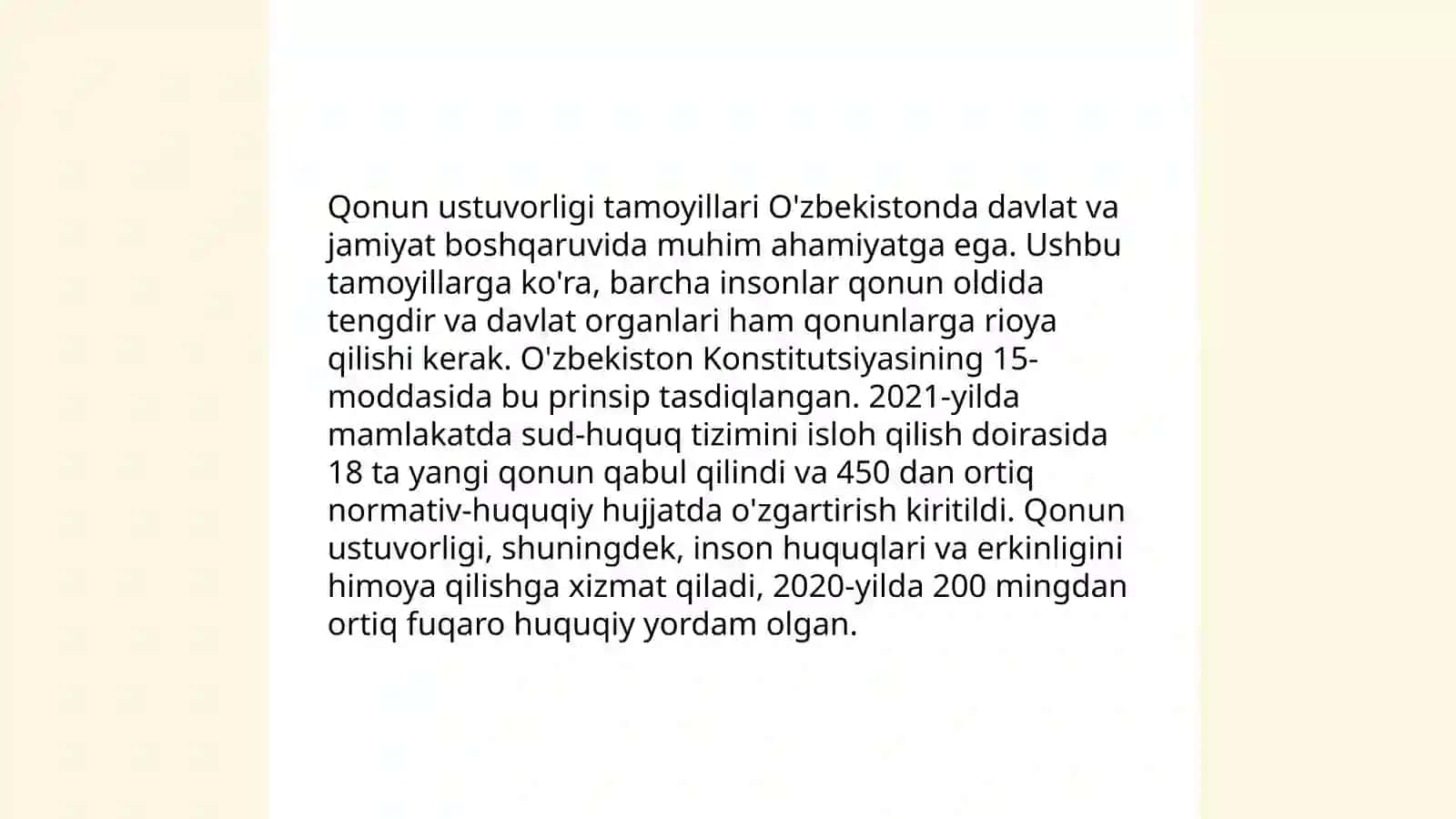Konstitutsiya va qonunning ustunligi hamda tan olinishi va bajarilishi shartligi 4