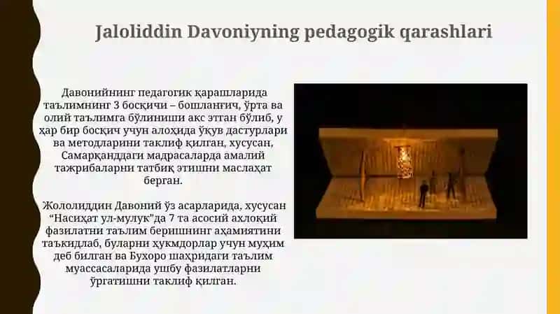 Abdurahmon Jomiyning ga Jaloliddin Dovoniyning ta'limiyaxloqiyqarashlari 4