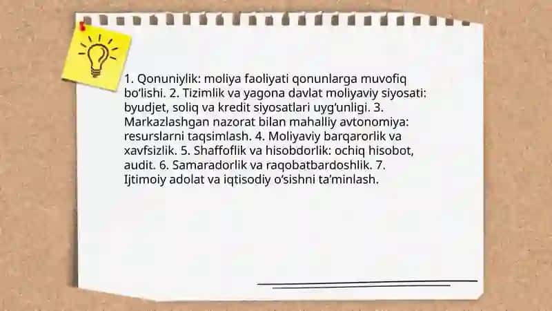 Moliya tizimini tashkil etish 4