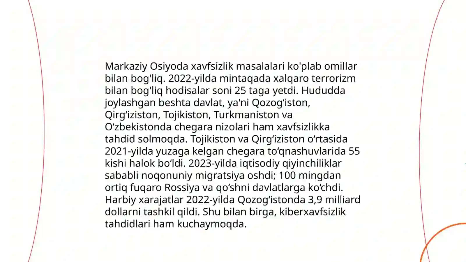 Oʻzbekistonning Markaziy Osiyoda tinchlik va barqarorlik taʼminlanishidagi oʻrni 4