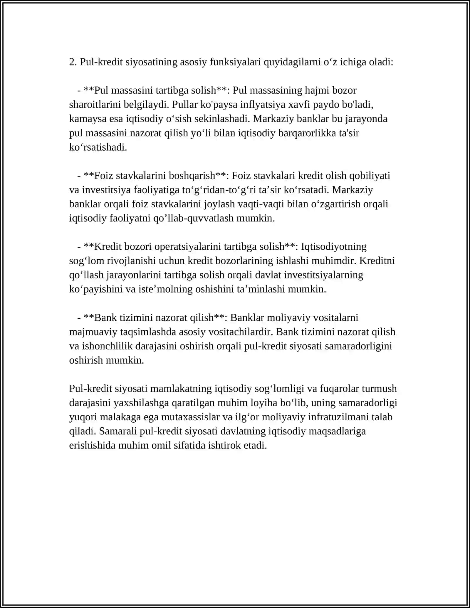 PUL-KREDIT SIYOSATI VA ULARDAN FOYDALANISH AMALIYOTI 4