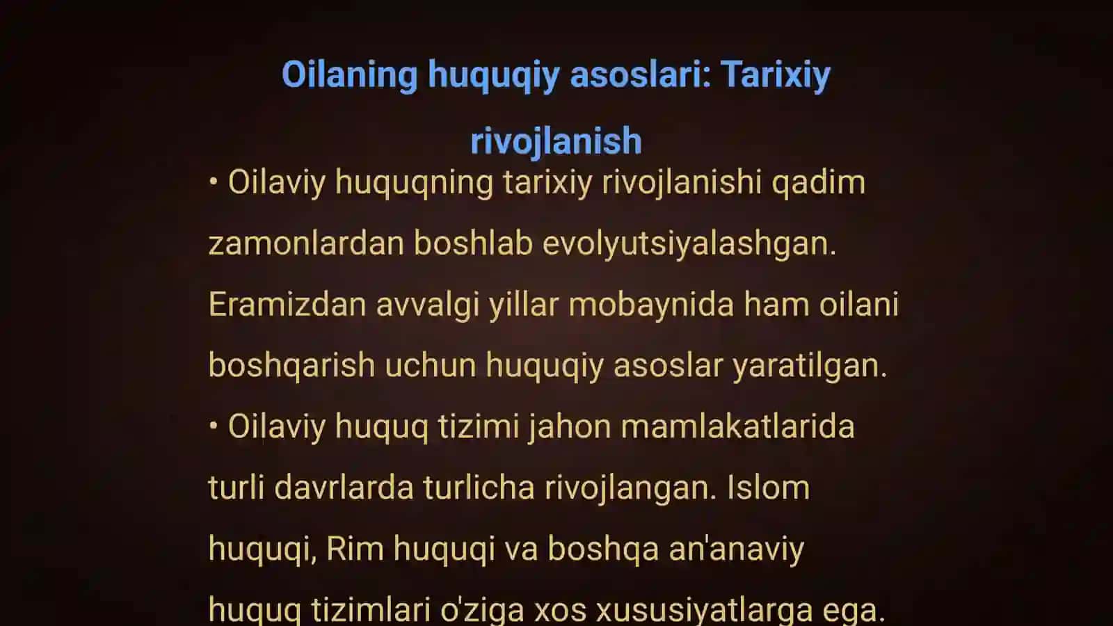 Oilaning huquqiy asoslari Ota ona va farzandning burchlari 4