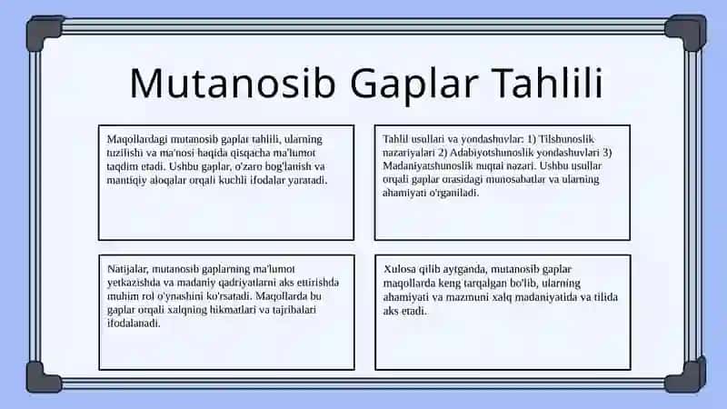 Xalq maqollarida mutanosib tarkibli qo'shma gaplar 4